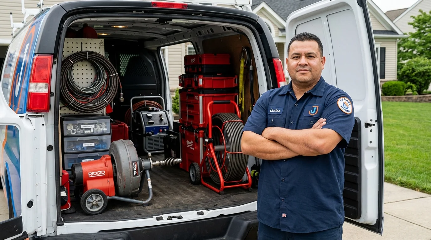Professional drain cleaning equipment and Johns Plumbing LLC plumber in Deshler