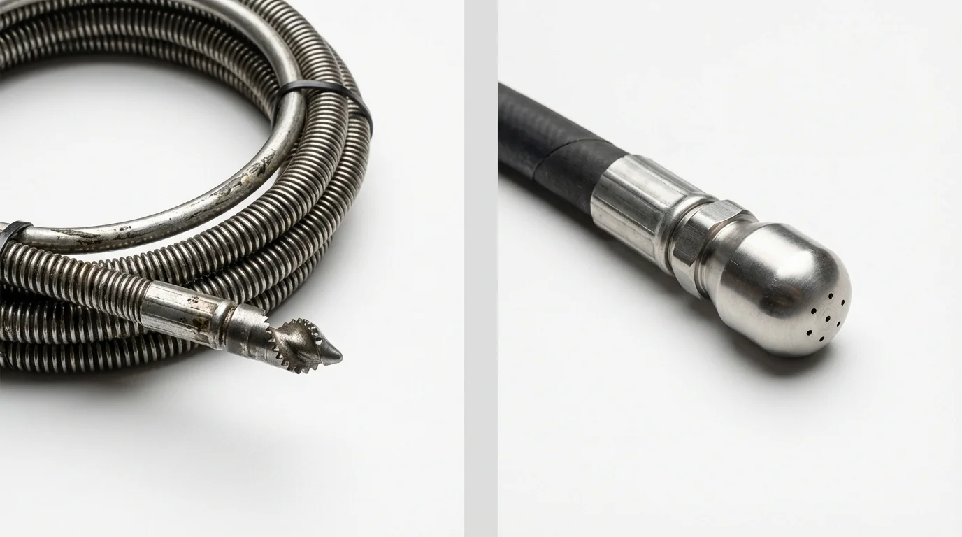 Drain snake cable and hydro jetting nozzle used for drain cleaning in Deshler, OH