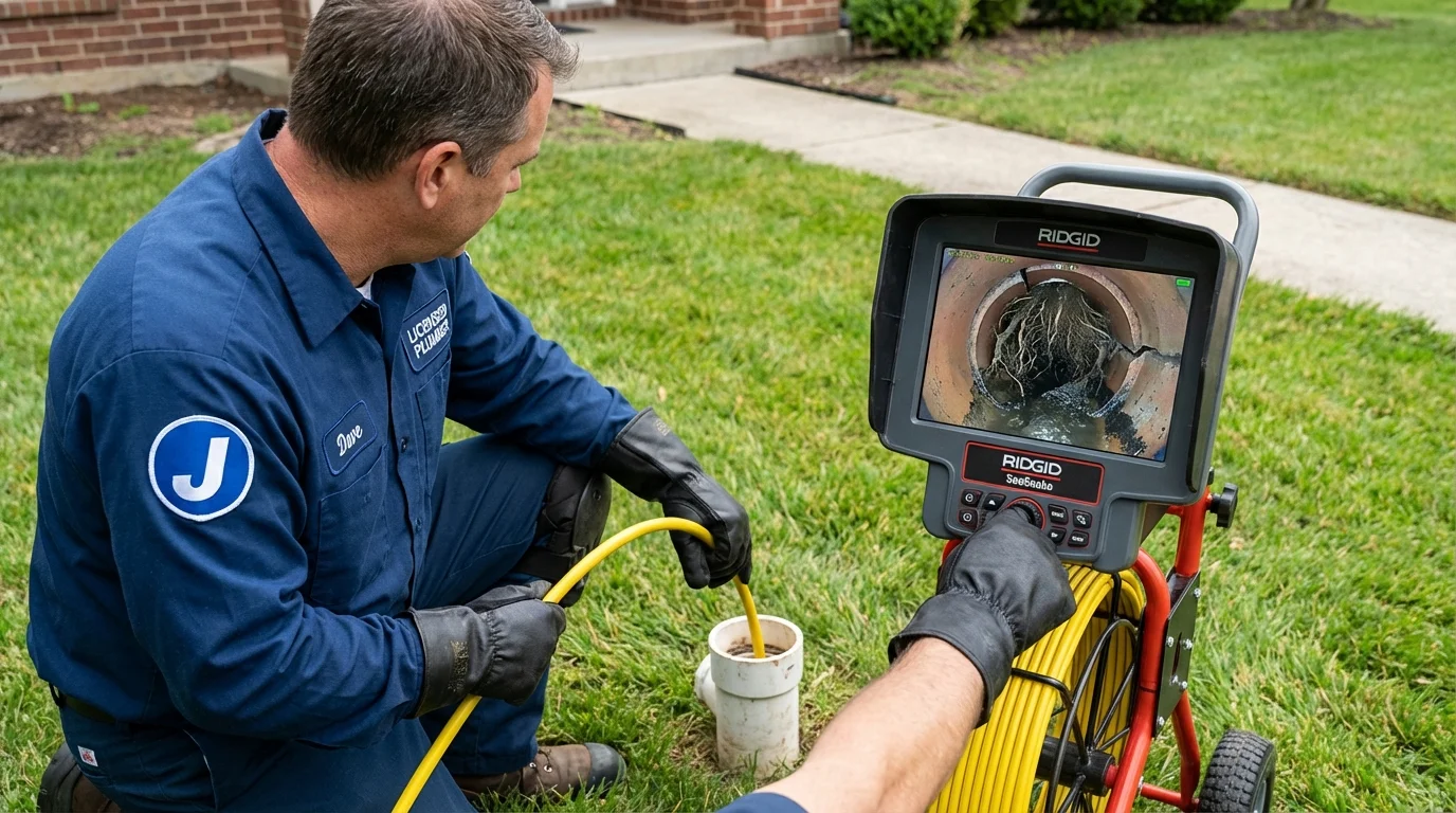 Sewer camera inspection being performed by Johns Plumbing LLC in Deshler