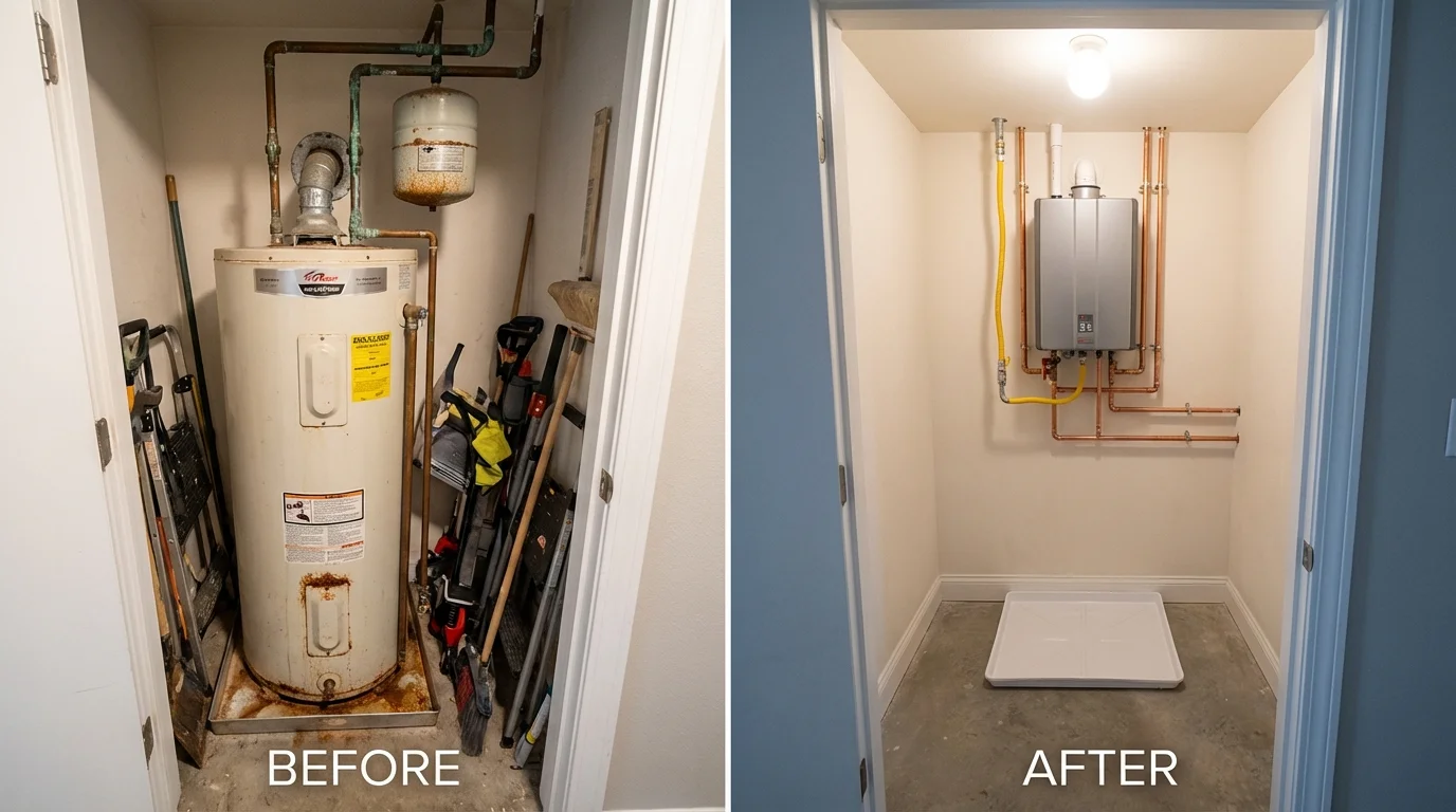 Tank water heater versus wall-mounted tankless unit comparison for Deshler, OH homeowners